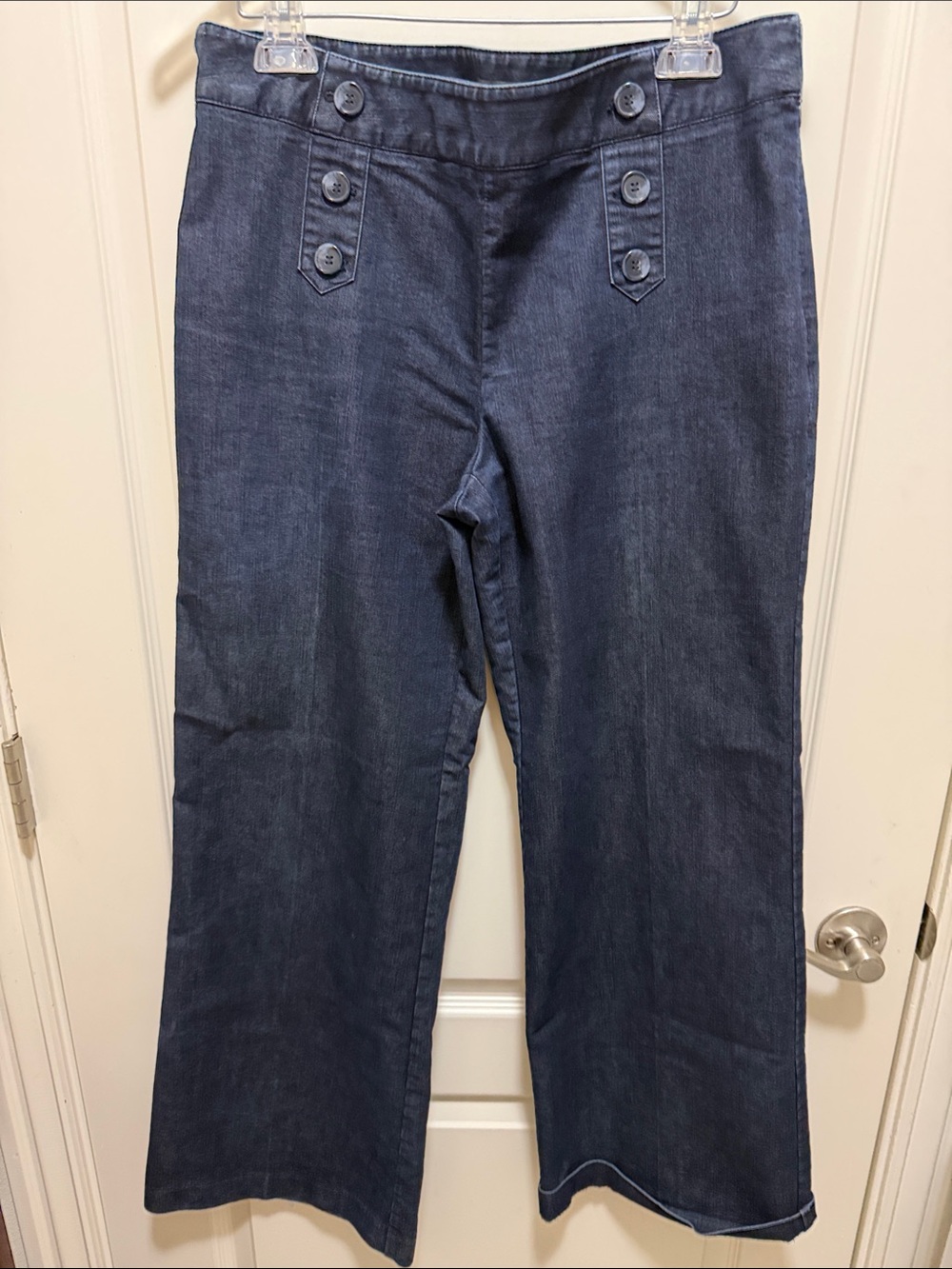 Vince Camuto Dark Blue Wide Leg Jeans with Button Detail